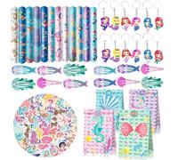 Mermaid Kindergeburtstag Party Mitgebsel, 98pcs Sirfrau Geschenktasche Schlüsselanhänger Haarspangen Aufkleber Sirfrau Party Zubehör für Mädchen Sirfrau Thema Party Supplies
