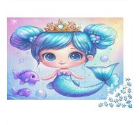 Mermaid Princess-Cartoon Cute Style Recycled Paper for Adults Cute Mermaid with Blue Hair Educational Game Decompression 1000 Pieces 52x38cm/1000pcs