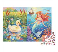 Mermaid Puzzle Duck Mermaids 1000 Piezas Puzzle Papel Reciclado Dual Scene Puzzles for Boy & Girl Ages 6 Years Up Tiempo De Juego En Familia Props Great Regalo Idea Home 70x50cm/1000 piezass