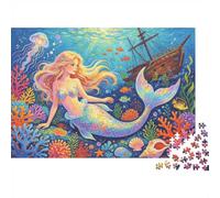 Mermaid Puzzle Mermaids Shipwreck Puzzle 1000 Piezass Reciclable Fairy-Tale Style Puzzles para Ancianos Juego Educativo Descompresión Ideal for Family and Friends Cumpleaños 70x50cm/1000 piezass