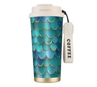Mermaid Scale 02 - Botella de agua con tapa con popote, acero inoxidable, boca ancha, aislada, a prueba de fugas, para mujer, color blanco