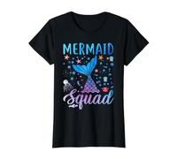 Mermaid Squad of The Birthday Family Matching Girls Women Camiseta gráfica económica, Mujer, Negro, M