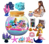 Mermaid Terrarium Kit for Girls - LED Night Light Terrarium, Educational Arts & Crafts Kit, DIY Sea Creature Aquarium, Creative Learning Activity, Hands-On Craft Set, Safe Materials Ages 4-1
