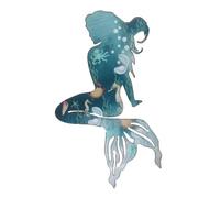 Mermaid Wall Art, Metal Sea Decor, Iron Sea Ornament, Coastal Wall Hanging, for Bathroom Shower Laundry Room Beach Theme Home Decor Nautical Interior Decoration Use 11.81x6.65 Inches