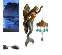 Mermaid Wall Lamp - 8 Inch Battery Operated Bronze Lantern For Coastal Home Decor, Artistic Mermaid Wall Light With Warm Led Glow, Decorative Lighting For Living Room Bathroom Gallery Hallway Beach