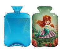 Mermaids - Botella de agua caliente para niñas con funda esponjosa, 2 L, botella de sirenas de gran capacidad, bolsa de agua para noches acogedoras, alivio del dolor, espalda, cuello y hombros