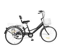 Mermajestic Triciclo de 24 pulgadas para adultos con cambio de 7 marchas, cesta delantera y trasera, sillín ajustable en altura, carga máxima de 120 kg, medio de transporte ecológico para ciudad y