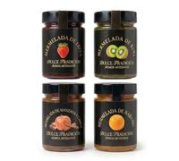 Mermelada Dulce Tradición. Elaboración artesanal. Pack de 4 sabores. Manzana y Canela, Naranja, Kiwi y Fresa. 63% de fruta fresca de temporada. Sin conservantes, ni colorantes.