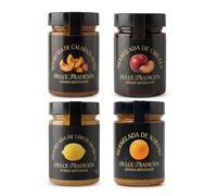 Mermelada Dulce Tradición. Elaboración artesanal. Pack de 4 tarros de 390gr. Calabaza Asada, Limón Amargo, Naranja y Ciruela. 63% de fruta fresca de temporada. Sin conservantes, ni colorantes.