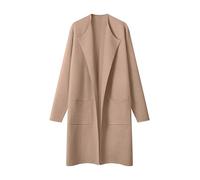 MEROKEETY Women's Open Front Coatigan Sweater Long Sleeve Casual Knit Lapel Cardigan Coat with Pockets, Khaki, Small