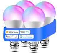 Meross Bombilla LED Inteligente WiFi - Multicolor, Regulable,9W, RGBWW, E27, 2700-6500 K, Compatible con Apple HomeKit, Alexa Echo y Google Home, Paquete de 4