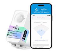 Meross Matter Detector de Presencia, Sensor de Presencia con Cable, Wi-Fi Sensor de Movimiento con App-notificaciones, Soporta HomeKit, Alexa, Google Home y Home Assistant, No Requiere Hub