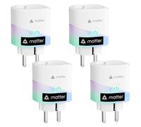 meross Enchufe Inteligente Matter con Consumo de Energía, 16A Enchufe Inteligente Mide Producción de Paneles Solares Fotovoltaicos, Soporte para Apple Home, y Google Home, Control Remoto y Voz, 4PC