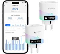 meross Enchufe Inteligente Matter con Consumo de Energía, 16A Enchufe Inteligente Mide Producción de Paneles Solares Fotovoltaicos, Soporte para Apple Home, y Google Home, Control Remoto y Voz, 2PC