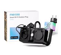 Meross Exteiror Enchufe Inteligente con Mide Consumo, WiFi Matter Enchufe 16A, Soporte para Matter, Alexa, Apple Home y Google Home, IP44, 1,5m Cable,Negro, Núcleo de cobre