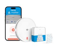 Meross Matter Detector De Humo Conectado, Alarma De Incendios WiFi Inteligente con Doble Sensor Óptico, Alarma De Fuego con Notificación App, Detector De Humos, 33 mm, con Hub MSH450, 1 Unidad