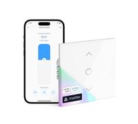 meross Matter Interruptor Persiana Inteligente WiFi 80x80mm, Compatible con Apple HomeKit Siri, Alexa y Google Assistant, Control por Porcentaje, App, Voz y Programación (Necesita Cable Neutro)