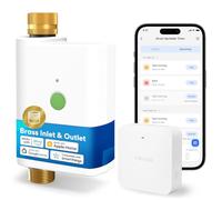 Meross Programador Riego WiFi MST100 | Riego Automatico & Pausa Lluvia - por APP | Contador de Agua y Control Remoto Exterior | Conexión Doble de Latón | Compatible con Apple Home, Alexa y Google Home