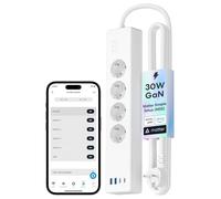 Meross Matter Regleta Inteligente, WiFi Regleta con 30W Carga Rápida, Compatible con Matter, Apple HomeKit, Alexa y Google, 4 Enchufes + 2 USB-A+2 USB-C, Matter Simple Setup Regleta con 1.8m Cable