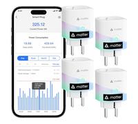 Meross_Smart Enchufe Inteligente Matter con Consumo de Energía, Enchufe WiFi Mide Producción de Paneles Solares Fotovoltaicos, Control Remoto y Voz, Compatible con Alexa y Google Home, 4PCS