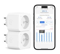 Meross - Toma conectada (FR), 16 A, conector WiFi compatible con Alexa y Google Home, juego de 2 tomas de medición de consumo inteligente con control de voz, control remoto y configuración Bluetooth