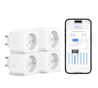 Meross - Toma conectada (tipo E), 16 A, conector WiFi compatible con Alexa y Google Home, 4 tomas con medición de consumo eléctrico con control de voz, control remoto y configuración Bluetooth