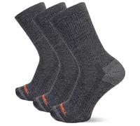 Merrell Men's Cushioned with Repreve Hiker Crew Socks 3 Pair, Black Heather, S/M (Men's Shoe Size: 5-8.5)