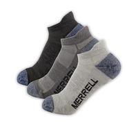 Merrell Trekker - Calcetines de corte bajo para exteriores, calcetines de lana para senderismo y caminar, soporte de arco, carbón jaspeado, talla S a M, paquete de 3
