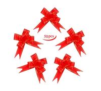 MERRIPARTY 50 lazos grandes para tirar, nudo de mariposa, lazo para envolver regalos, lazo para envolver cesta, lazo de cuerda con cinta, decoración de bodas y días de San Valentín (hilo dorado rojo)
