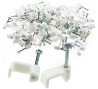 Merriway BH02263 - Clip Gemelas Y Tierra Del Cable Plano De 2,5 Mm, Blanca (Paquete De 100)