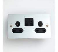 Merriway BH02970 - Switched Socket Plana 13 Amp 2 Elementos Con Negro Insertar, Cromado (Paquete De 1)