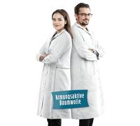 Merroum Bata de laboratorio blanca 100% algodón (200 g/m²) con múltiples bolsillos para laboratorios, hospitales, profesiones médicas, estudiantes, escuelas, para hombres y mujeres., Blanco, L