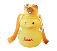 Merrwon Kawaii - Botella de agua de 650 ml, botella de agua de pato sin BPA, con popote y correa, taza portátil a prueba de fugas para mujeres y niños, deportes al aire libre, viajes