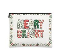 Merry and Bright - Bolsa de cosméticos para mujer, organizador portátil de lona con cremallera, bolsa de aseo de Navidad, Blanco, 7x9 Inch, Vacaciones