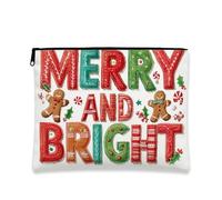 Merry and Bright - Bolsa de maquillaje con temática navideña, bolsa de viaje para mujeres, organizador portátil de lona con cremallera, bolsa de aseo navideña para el cuidado de la piel, Blanco, 7x9