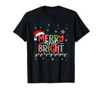Merry and Bright Santa Red Hat Christmas Holiday Xmas Family Camiseta
