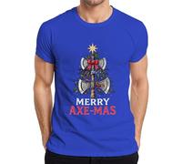 Merry Axe-Mas Vikingo Hacha Árbol de Navidad Lazo Regalo Camiseta Hombre, azul, S