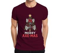 Merry Axe-Mas Vikingo Hacha Árbol de Navidad Lazo Regalo Camiseta Hombre, granate, XL