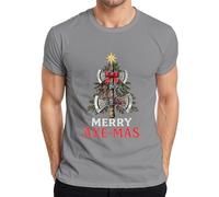 Merry Axe-Mas Vikingo Hacha Árbol de Navidad Lazo Regalo Camiseta Hombre, gris, M