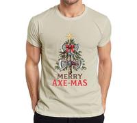 Merry Axe-Mas Vikingo Hacha Árbol de Navidad Lazo Regalo Camiseta Hombre, naturaleza, XL