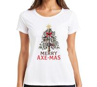 Merry Axe-Mas Vikingo Hacha Árbol de Navidad Lazo Regalo Camiseta Mujer, Blanco, 3XL