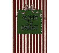 Merry & Bright Vintage Stripe Christmas Notebook, 6x9, 200 Lined Pages: Festive Hand Drawn Red And Cream Striped Matte Finish Cover With A Scalloped Green Frame And Holiday Message