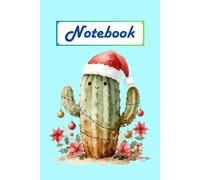 Merry Cactus Christmas Journal: Festive cactus design with lights and Santa hat on light blue background