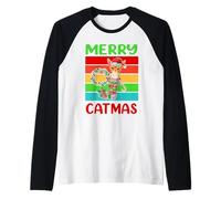 Merry Catmas Abyssinian Christmas Cat Kitty Funny Xmas Camiseta Manga Raglan