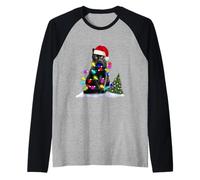 Merry Catmas Cat Christmas Tree Lights Xmas Kittens Lovers Camiseta Manga Raglan