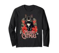 Merry Catmas Christmas Cat Mom Feline Lover Festivity Manga Larga