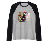 Merry Catmas Funny Cat Christmas Xmas Kittens Lovers Camiseta Manga Raglan