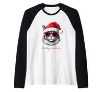 Merry Catmas Funny Christmas Cat Lover Camiseta Manga Raglan