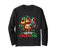 Merry Chickmas Chicken Lovers Christmas Lights Farmer Xmas Manga Larga