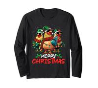 Merry Chickmas Chicken Lovers Christmas Lights Farmer Xmas Manga Larga